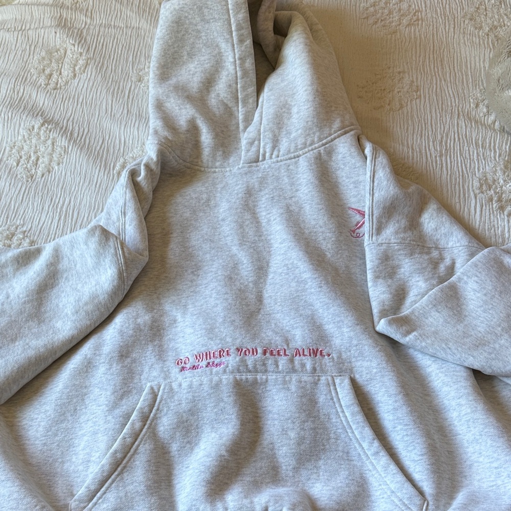 Sky Light Gray Kids Hoodie with Red Accents